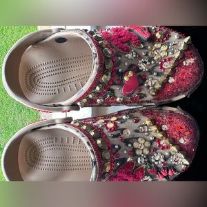 Custom crocs leopard with red & gold design size 8 woman 6 in men